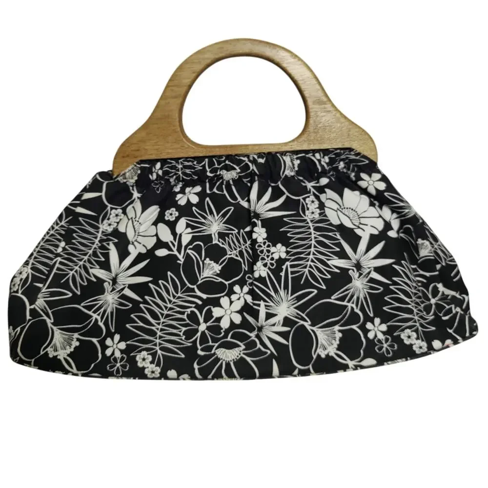 Black/white floral coquette top handle bag